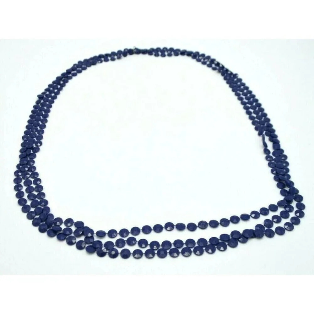 Blue Acrylic Faceted Disk Multi-Strand Long Necklace Vintage